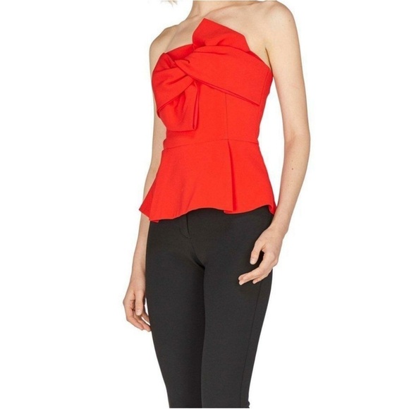 Adelyn Rae Red Rozina Woven Strapless Bow Top Large - Picture 3 of 11